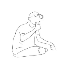 line drawing of a man was sitting and thumbs up.