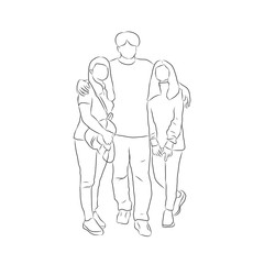  line drawing of standing family