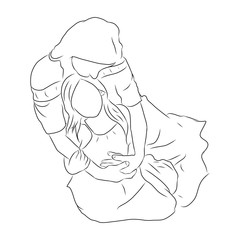 line drawing of mother is hugging baby