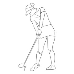 line drawing of the woman who is golfing