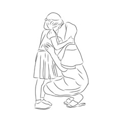 line drawing of mom is hugging baby