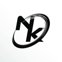 Initial Letter NK Brush Effect Logo Design