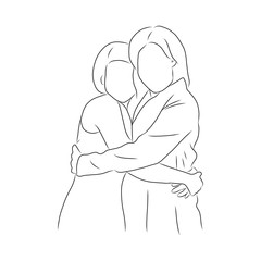 line drawing of mother is hugging her daughter