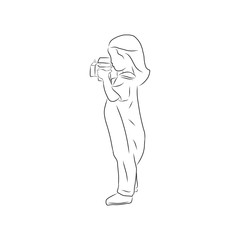 line drawing of children taking pictures