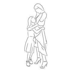 Fototapeta na wymiar line drawing of mother is hugging baby