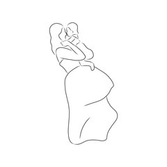 line drawing of mother hugs her child and kisses her child