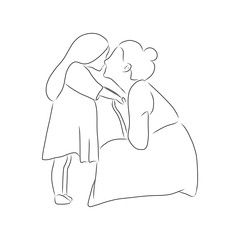 line drawing of mother sit and kiss her child