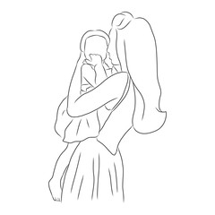 line drawing of the mother stood and hugged her child.