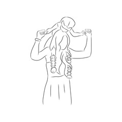 line drawing of daughter playing with mom