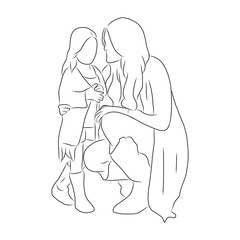 line drawing of mother hugs her child