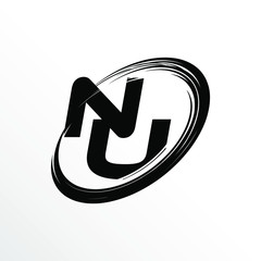 Initial Letter NU Brush Effect Logo Design