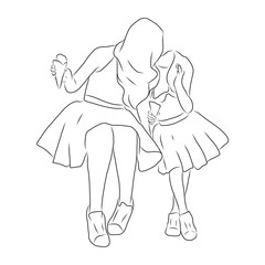 line drawing of the child is kissing her mother