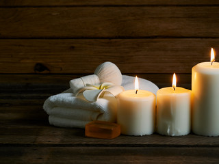 Beautiful spa composition on wooden background.