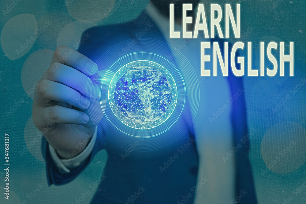 Poster text sign showing learn english. business photo showcasing universal language easy communication and