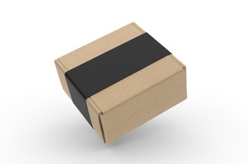 Blank Tuck In Flap Packaging Paper Box For Branding With paper label sleeve, 3d render illustration.