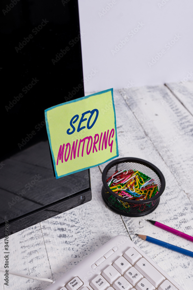 Poster conceptual hand writing showing seo monitoring. concept meaning tracking the progress of strategy ma