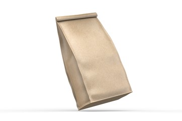 Blank Craft Brown Paper Bag Packaging For coffee beans, dry fruits and other food items. 3d render illustration.