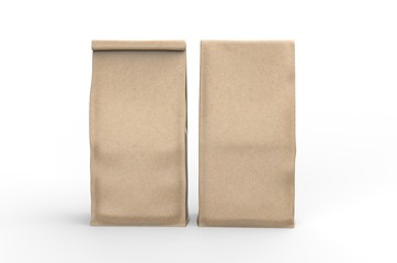 Blank Craft Brown Paper Bag Packaging For coffee beans, dry fruits and other food items. 3d render illustration.