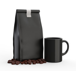 Blank Craft Brown Paper Bag Packaging For coffee beans, dry fruits and other food items. 3d render illustration.