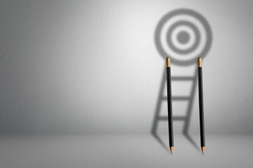 Longest shadow ladder stairs growing up growth to aiming high to goal target with pencil for effort...