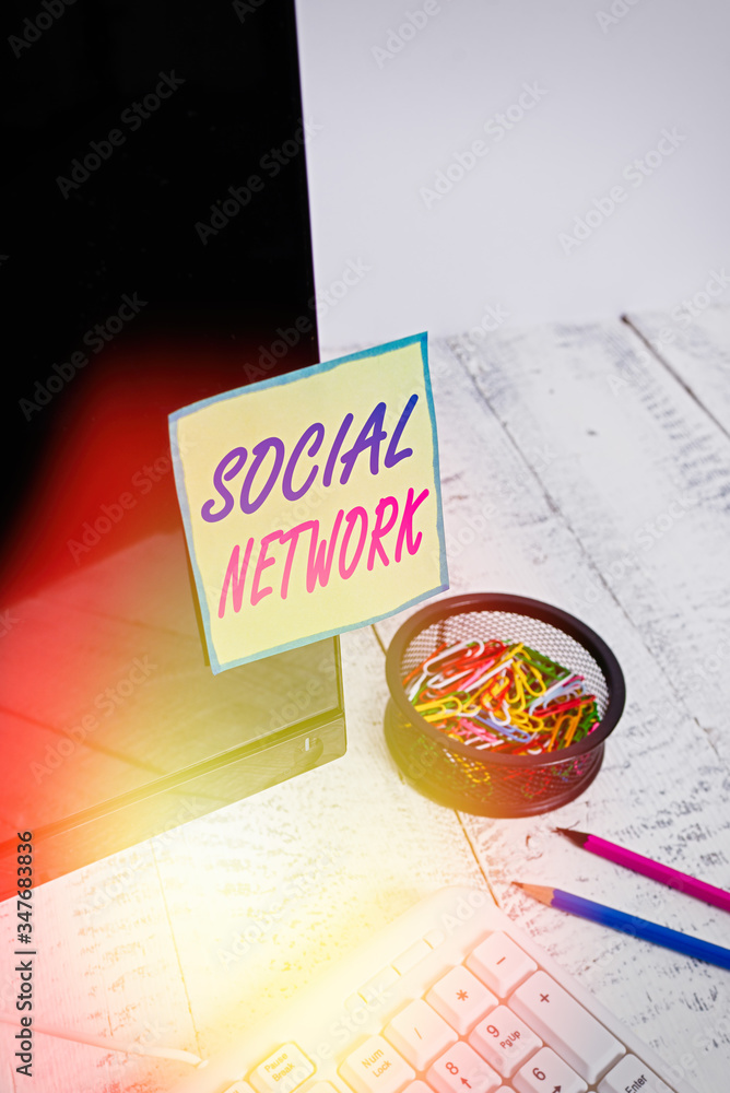 Poster conceptual hand writing showing social network. concept meaning interactions sharing information int