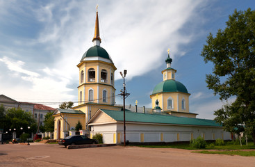 Irkutsk. Beautiful Church of the Transfiguration of the Lord 1795. Summer city landscape
