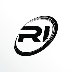 Initial Letter RI Brush Effect Logo Design