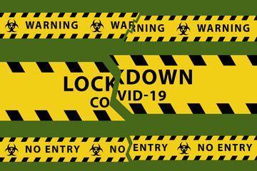 Concepts of open lockdown after coronavirus pandemic outbreak. Stock vector illustration of torn yellow tape in flat.
