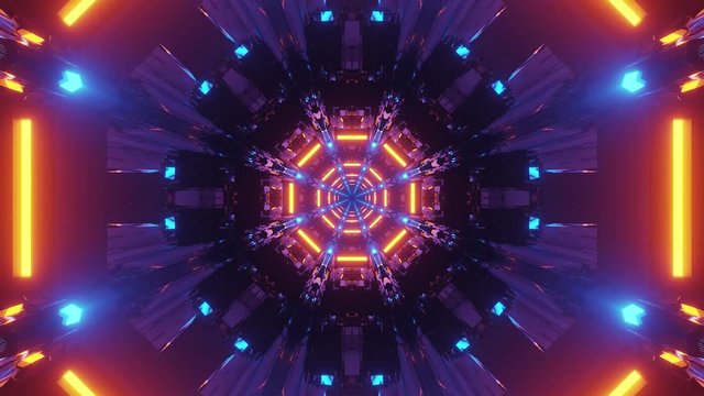 Motion graphics sci fi: octagon tunnel designs, purple, orange and pink