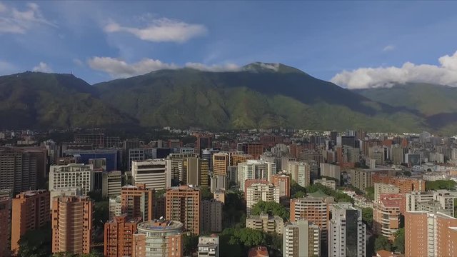 Aerial view of the building in Caracas, Venezuela, with the Ávila MOuntain at the background