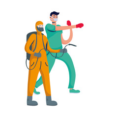 professional doctor and biosafety worker boxing