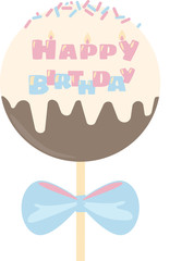 Happy birthday lollipop on a white background - chocolate and cream congratulate.