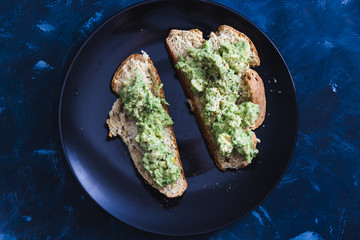 plant-based food, vegan avocado toast on homemade bread