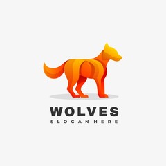 Vector Logo Illustration Wolves Gradient Colorful Style.