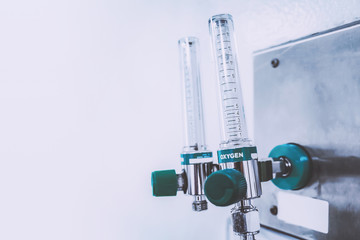 medical oxygen flowmeter tube in the hospital ward to help patients breathing therapy from acute...