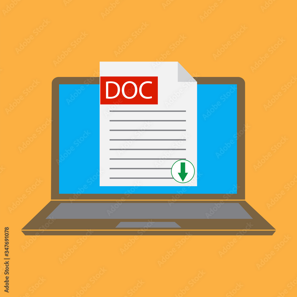 Poster laptop with word document on screen. modern laptop on a blue background with a working text document