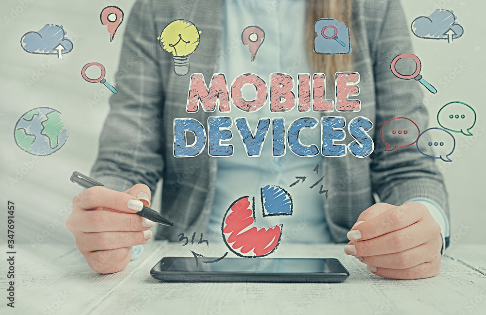 Poster handwriting text mobile devices. conceptual photo a portable computing device like smartphone tablet