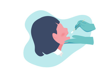 Woman taking Coronavirus (COVID-19) or DNA test by buccal swab probe.