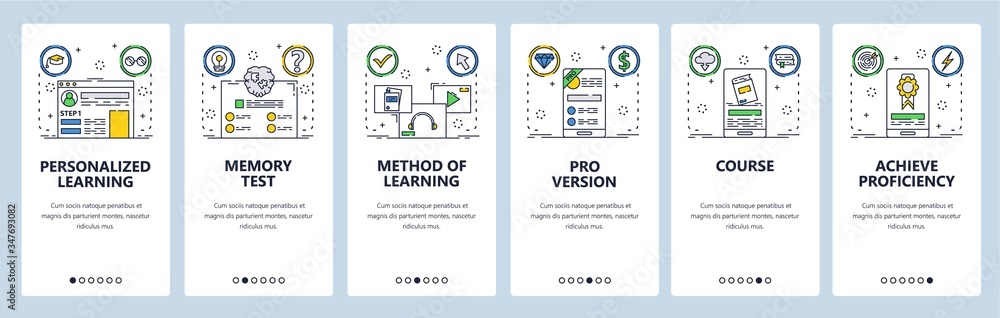 Poster education website and mobile app onboarding screens vector template