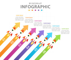Infographic template for business. 6 Steps Modern Mindmap diagram with Space theme, presentation vector infographic.