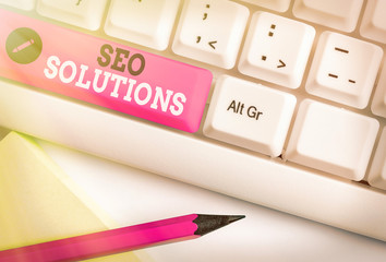 Word writing text Seo Solutions. Business photo showcasing Search Engine Result Page Increase...