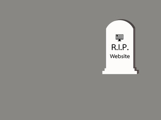 website dead in grave on gray background, 3d illustration 3D render