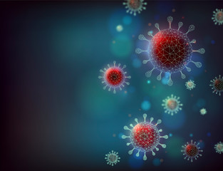 Coronavirus background. Covid-19 virus illustration. Coronavirus wallpaper in blue tone. Coronavirus danger and public health risk disease.
