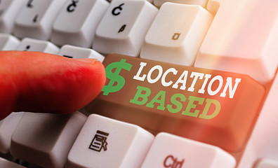 Conceptual hand writing showing Location Based. Concept meaning Mobile marketing to target users...