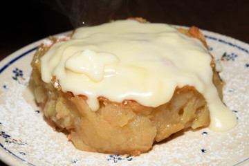 warm polish apple pie with vanilla cream on top, Gościniec - Polskie Pierogi in Warsaw, Poland