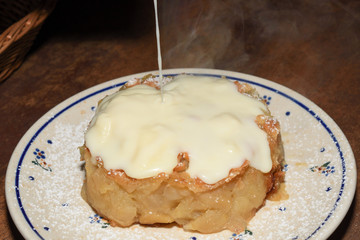 warm polish apple pie with vanilla cream on top, Gościniec - Polskie Pierogi in Warsaw, Poland