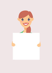 Male and female characters with board. Cartoon style people icons. Isolated guys avatars. Flat illustration men and women faces. Hand drawn vector drawing girls and boys portraits