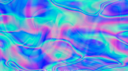 Iridescent marbled holographic texture in vibrant neon and pastel colors. Trippy and distorted image with light diffraction effect in psychedelic 80s-90s vaporwave style.