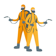 men cleaners with biosafety suits characters