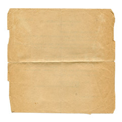 Vintage brown paper blank with torn edges isolated on white background. Old paper texture for design.